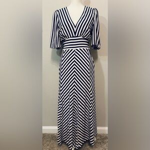 Boden Navy and White Chevron Midi Dress Size 8